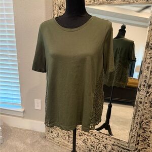 Chico's Olive Short Sleeve Tee with Lace Detail